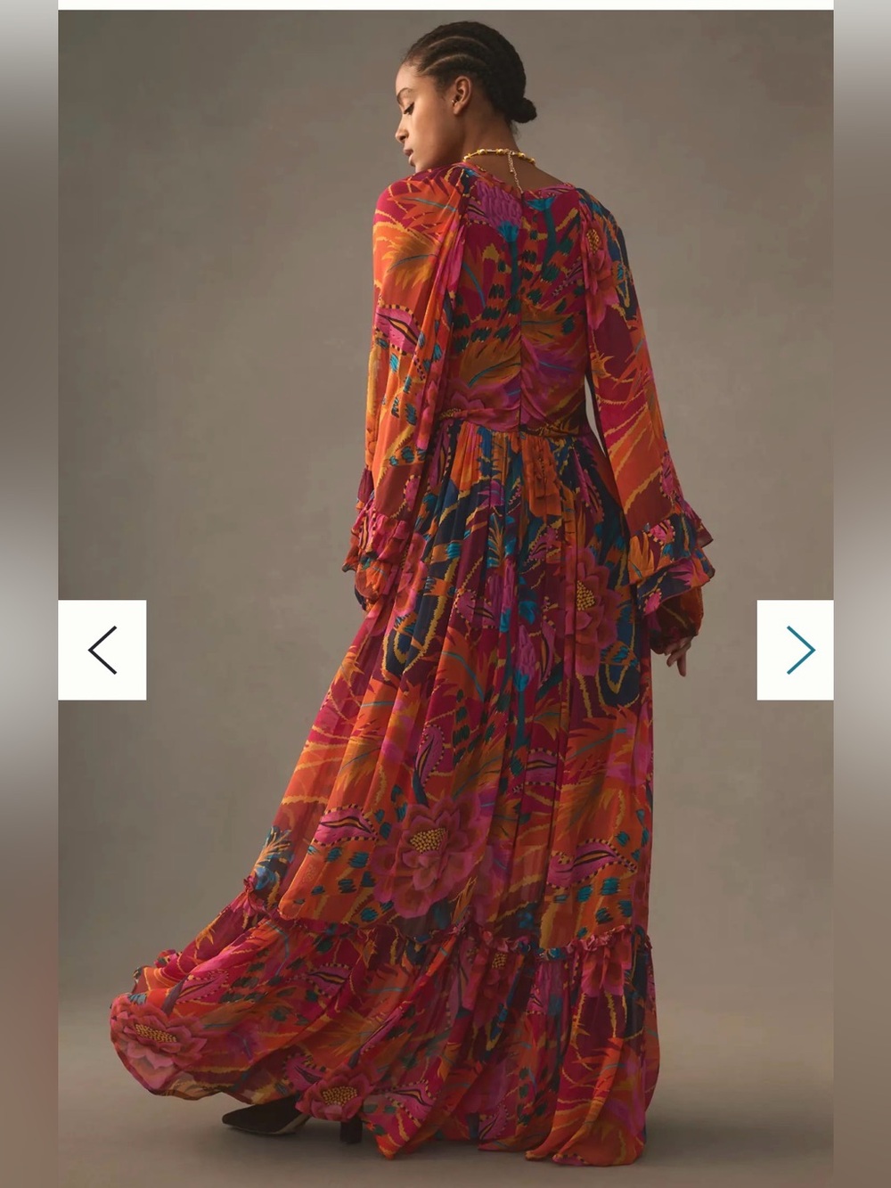Farm Rio Vintage Wave Maxi Dress Small Colorful Floral Boho Long Sleeve Vacation - Picture 3 of 8